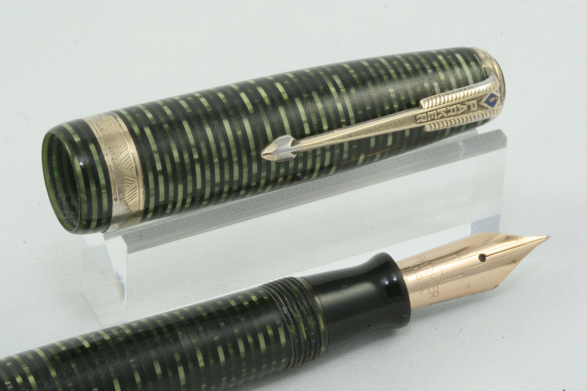 Parker Vacumatic ~ EMERALD GREEN STRIPED ~ NICE PEN! - Fully Restored And Working